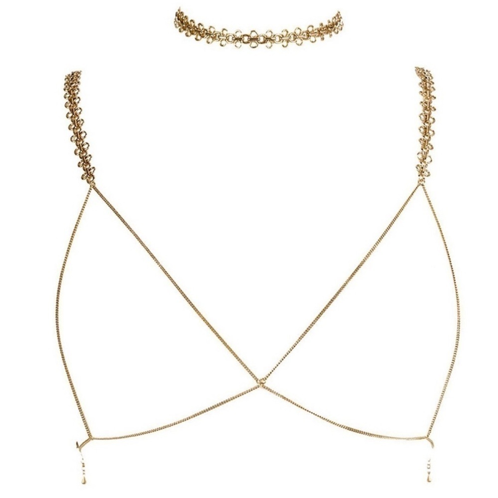 Luv AJ Body Chain Bra + Choker Set Revolve